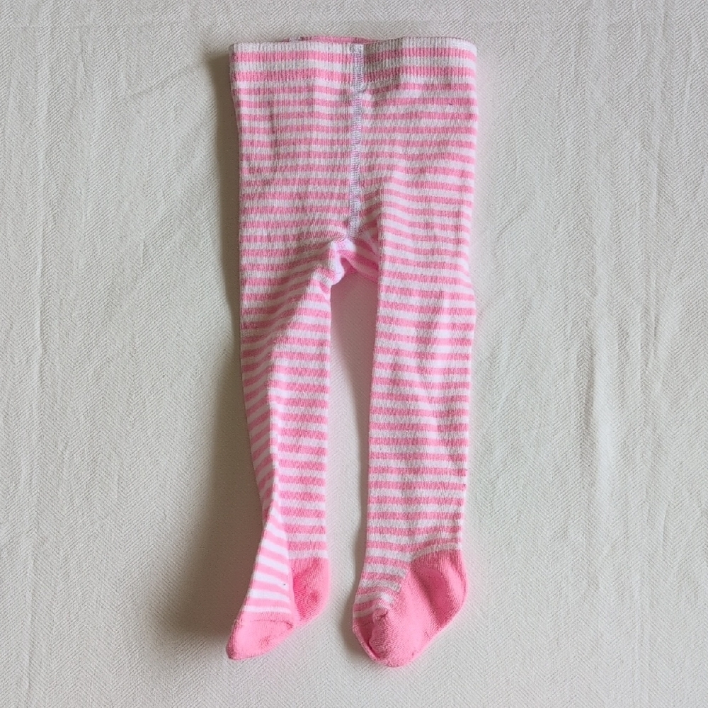 carters pink & white striped cotton blend knit tights 12 months baby girl